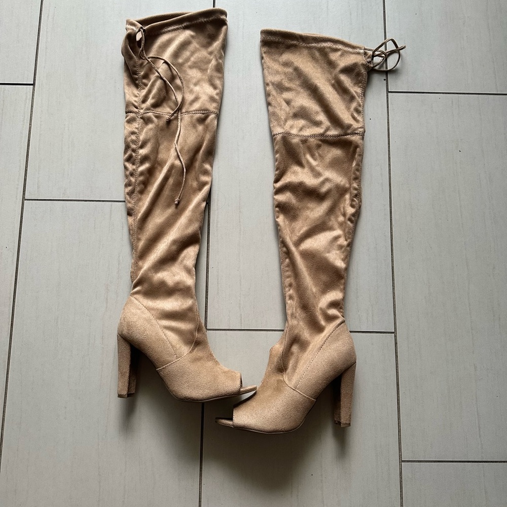 Tan Peep-Toe Women's Boots